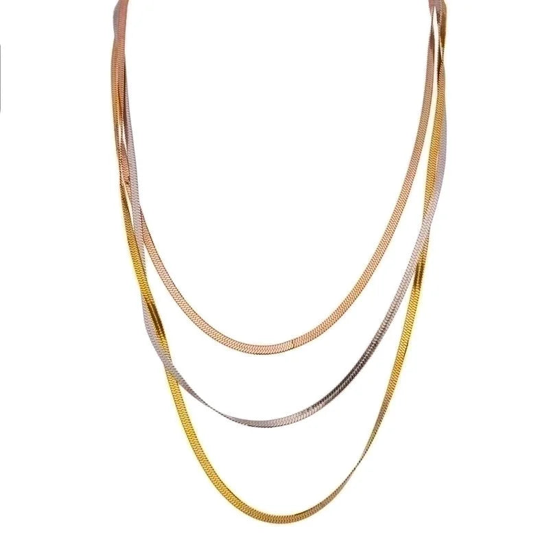 304 Stainless Steel 18K Gold Plated Rose Gold Plated Streetwear Plating Solid Color Layered Necklaces
