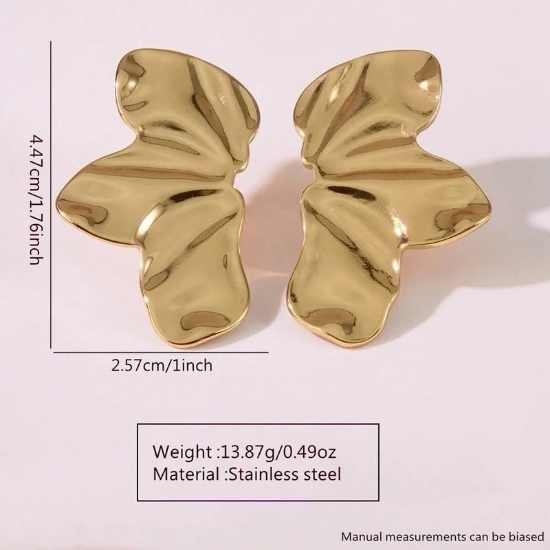 1 Pair French Style Sweet Horns Flower Asymmetrical 304 Stainless Steel Imitation Gold Ear Studs