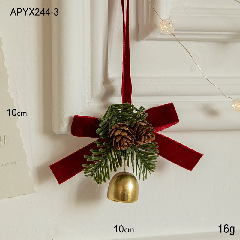 Christmas Ornaments Small Bells Velvet Bows Christmas Tree Pine Cones Scene Decoration Supplies Small Hanging Decorations