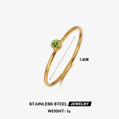 304 Stainless Steel 18K Gold Plated Minimalist Plating Inlay Round Rhinestones Birthstone Rings