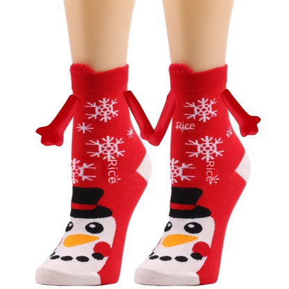 New Popular Christmas Socks Autumn And Winter Cotton Magnet Magnet Hand-holding Socks Mid-calf Length Socks In Stock