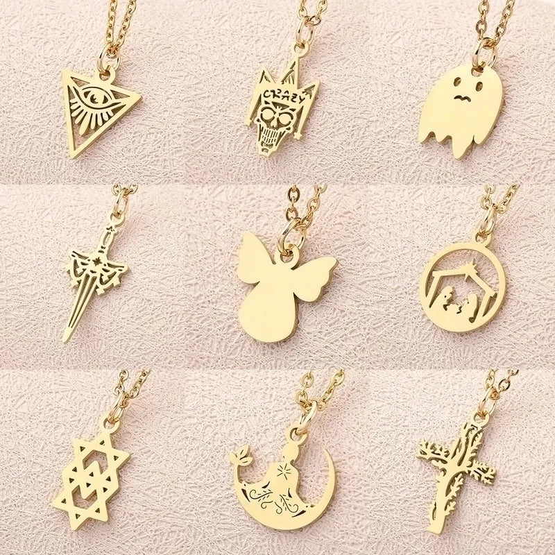 Casual Modern Style Minimalist Angel Ghost Skull 304 Stainless Steel Gold Plated Polishing Plating Pendant Necklace