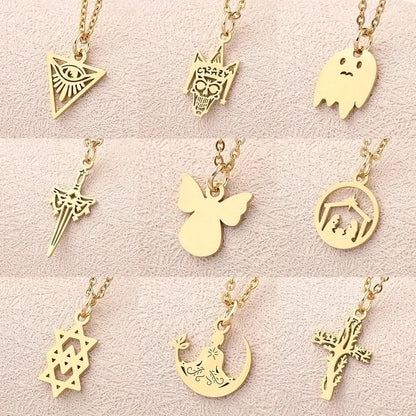 Casual Modern Style Minimalist Angel Ghost Skull 304 Stainless Steel Gold Plated Polishing Plating Pendant Necklace