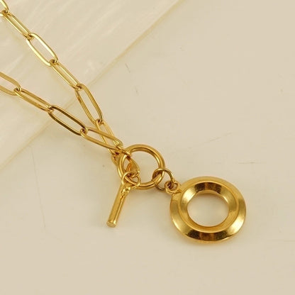 Fashion Letter 304 Stainless Steel Titanium Steel 18K Gold Plated Polishing Gold Plated Pendant Necklace