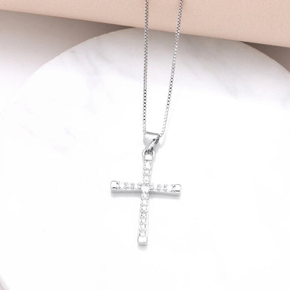 Copper 18K Gold Plated Plating Inlay Cross Zircon Pendant Necklace