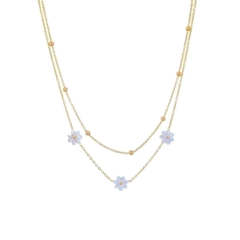 Titanium Steel 18K Gold Plated Sweet Pastoral Plating Flower Acrylic Layered Necklaces