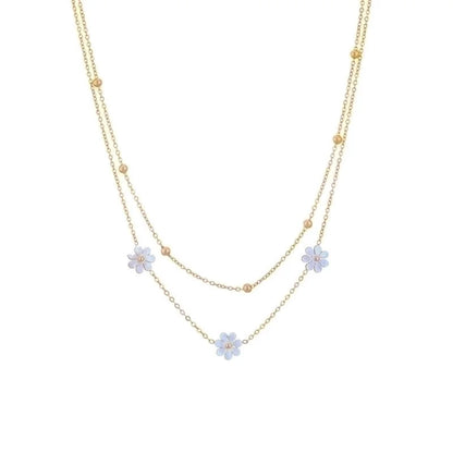 Titanium Steel 18K Gold Plated Sweet Pastoral Plating Flower Acrylic Layered Necklaces