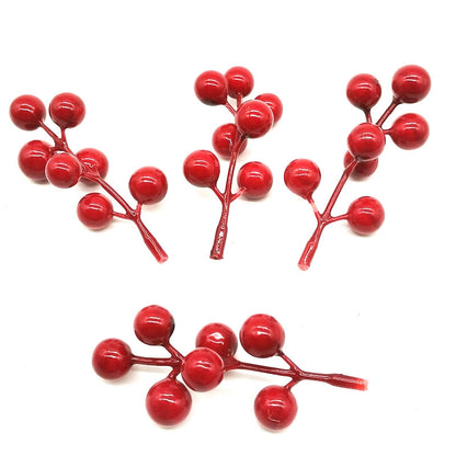 Simulation Red Berry 12-head Fork Christmas Foam Red Fruit Iron Wire Christmas Decoration Accessories Fruit String Home Red Fruit Branch