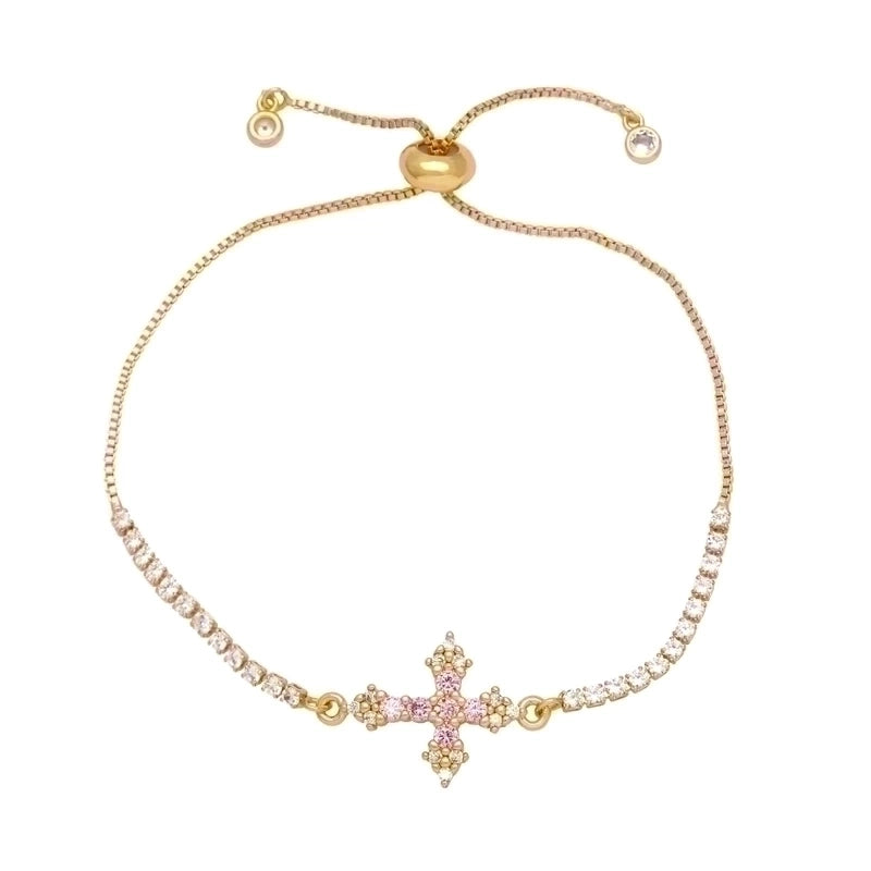 Fashion Minimalist Cross Copper Plating Inlay Zircon 18k Gold Plated Bracelets
