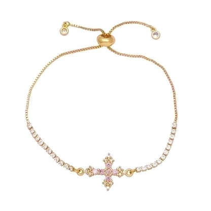 Fashion Minimalist Cross Copper Plating Inlay Zircon 18k Gold Plated Bracelets