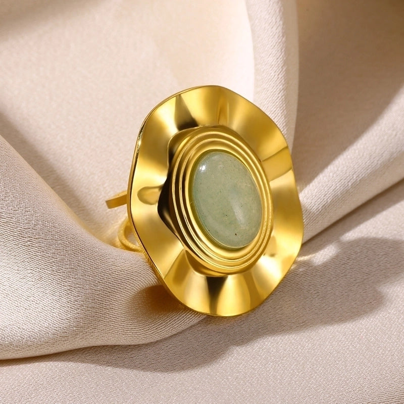 Elegant French Style Sweet Heart Shape 304 Stainless Steel Synthetic Gemstones Open Rings