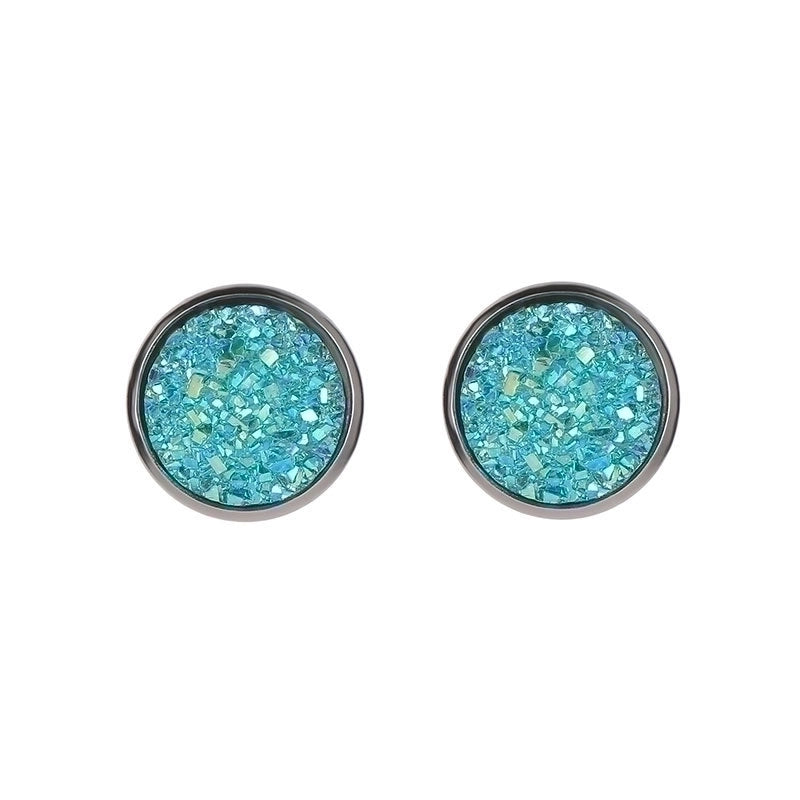 Minimalist Round Stainless Steel Artificial Gemstones Silver Plated Earrings Ear Studs