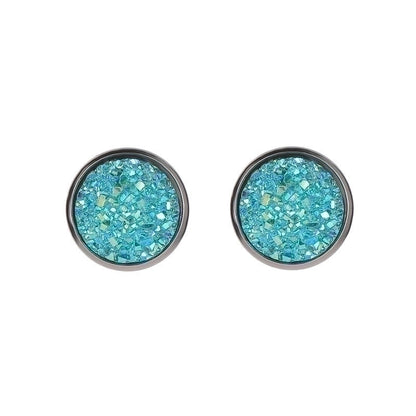 Minimalist Round Stainless Steel Artificial Gemstones Silver Plated Earrings Ear Studs