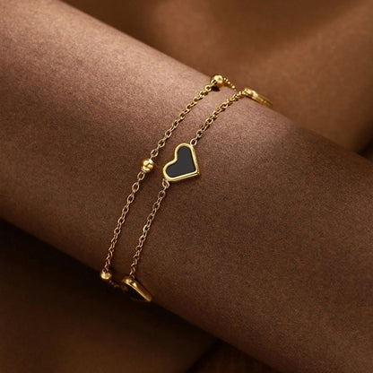 Elegant Retro Romantic Heart Shape 304 Stainless Steel Shell Cable Chain Bracelets In Bulk