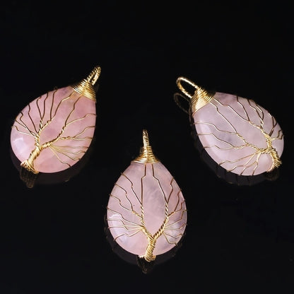 Retro Tree Water Droplets Natural Stone Crystal Charms