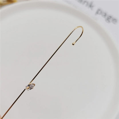 2 Pieces Trendy Zircon Ear Hook Piercing Ear Pin Female Net Red Personality Design Surrounding Ear Bone Clip Oblique Line Earrings