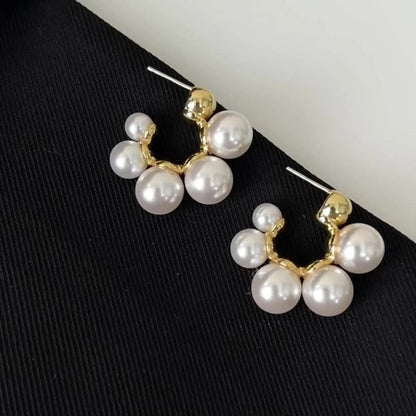 1 Pair Minimalist Round Inlay Alloy Pearl Zircon Drop Earrings