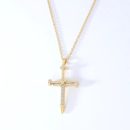 Hip-Hop Retro Cross 304 Stainless Steel Copper Plating Inlay K Gold Plated Zircon Pendant Necklace