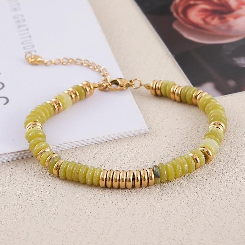 Retro Ethnic Style Geometric Stainless Steel Natural Stone 18K Gold Plated Bracelets In Bulk