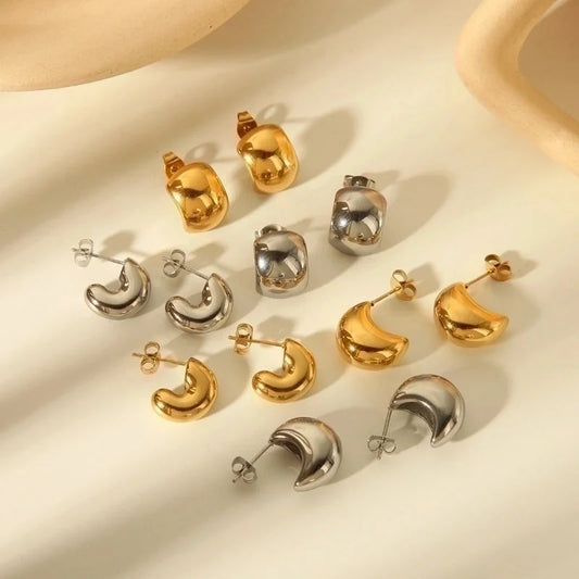 1 Pair Casual Minimalist Commute Round Solid Color Plating 304 Stainless Steel 18K Gold Plated Ear Studs