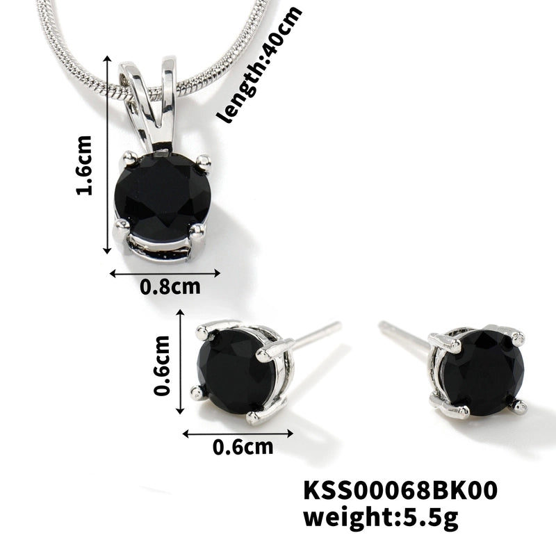 2 Pieces 304 Stainless Steel Copper Rhodium Plated Minimalist Classic Style Plating Inlay Round Zircon Earrings Necklace
