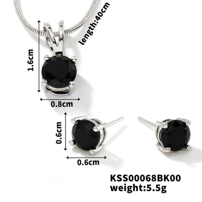 2 Pieces 304 Stainless Steel Copper Rhodium Plated Minimalist Classic Style Plating Inlay Round Zircon Earrings Necklace