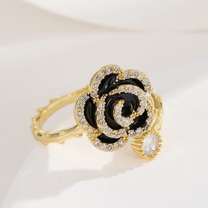 Lady Heart Shape Crown Flower Copper Zircon Inlay Open Rings