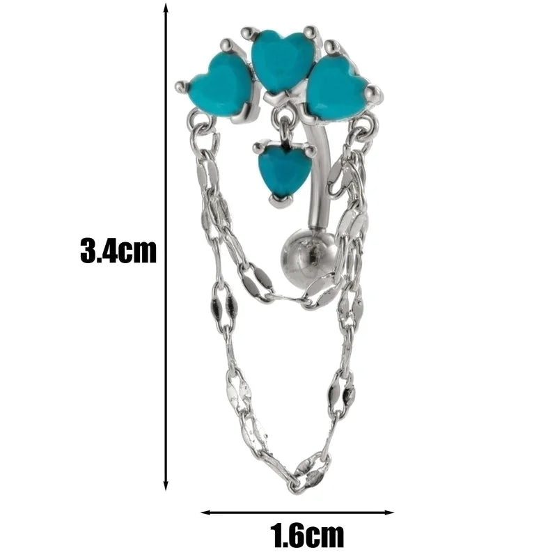 1 Piece Belly Rings Minimalist Classic Style Heart Shape Chains Print 316L Stainless Steel Copper Inlay Zircon Belly Rings