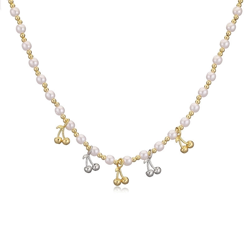 Sweet Cherry Strawberry Copper Enamel Multi Charms Necklace