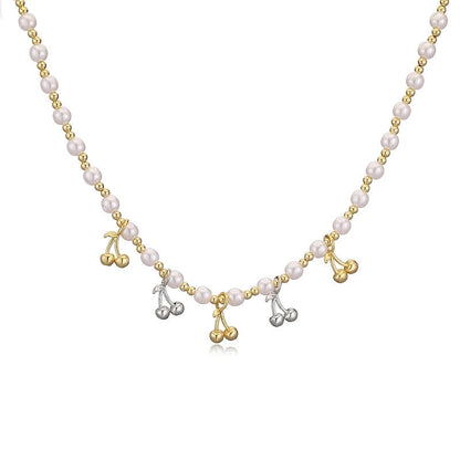 Sweet Cherry Strawberry Copper Enamel Multi Charms Necklace