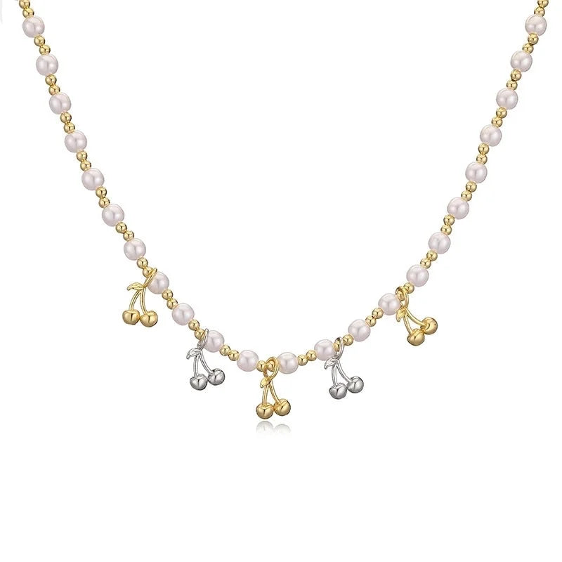 Sweet Cherry Strawberry Copper Enamel Multi Charms Necklace