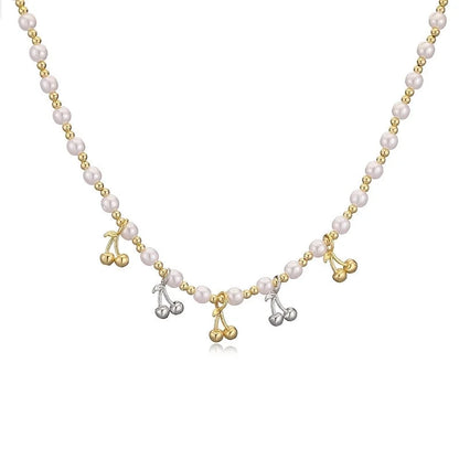 Sweet Cherry Strawberry Copper Enamel Multi Charms Necklace