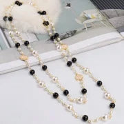 Sweet Minimalist Flower Imitation Pearl Alloy Beaded Enamel Women's Long Necklace