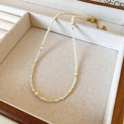 Natural Stone Freshwater Pearl Minimalist Beaded Geometric Necklace