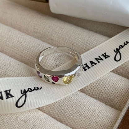 Vacation Sweet Star Heart Shape Copper Inlay Zircon Rings