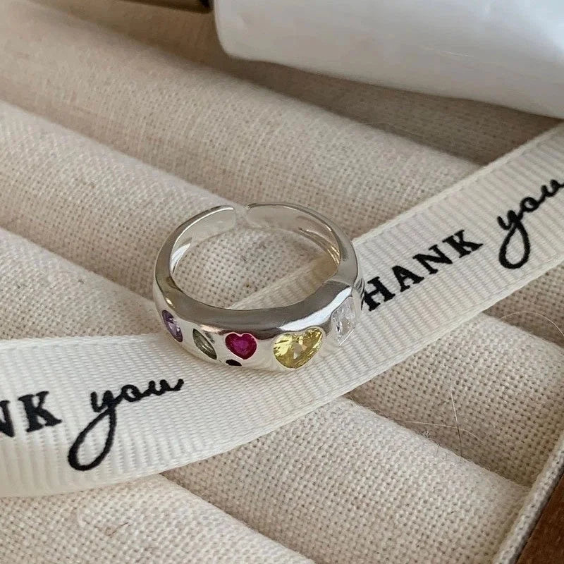 Vacation Sweet Star Heart Shape Copper Inlay Zircon Rings