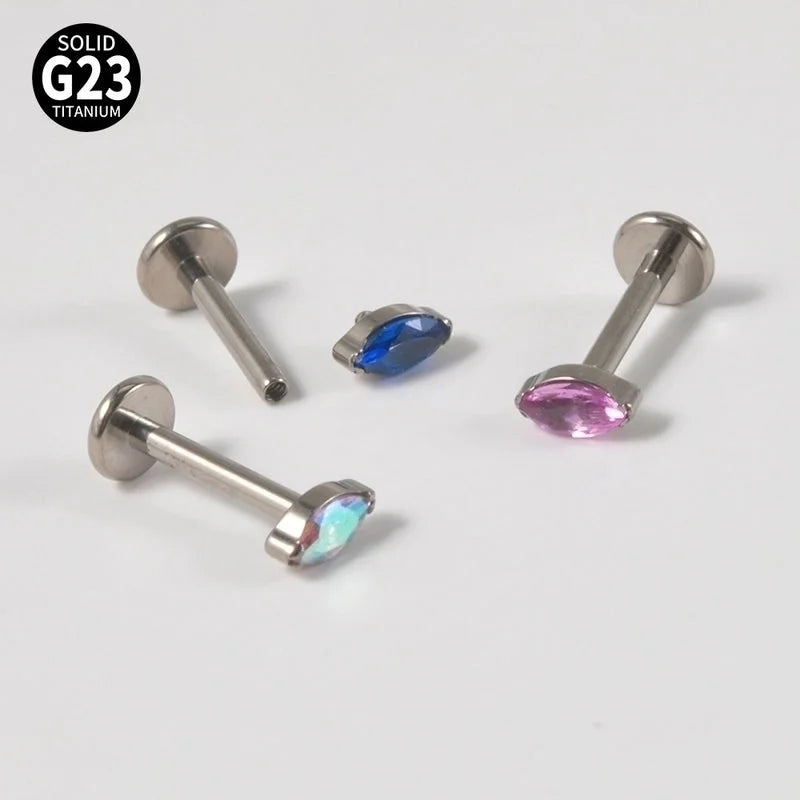 2 Pieces Lip Rings Classic Style Colorful Water Droplets G23 Titanium Synthetic Opal Zircon Inlay Synthetic Opal Zircon