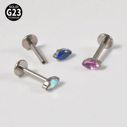 2 Pieces Lip Rings Classic Style Colorful Water Droplets G23 Titanium Synthetic Opal Zircon Inlay Synthetic Opal Zircon