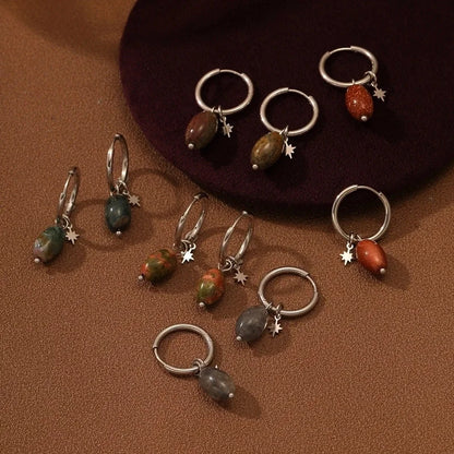 304 Stainless Steel Natural Stone Minimalist Plating Geometric Star Drop Earrings