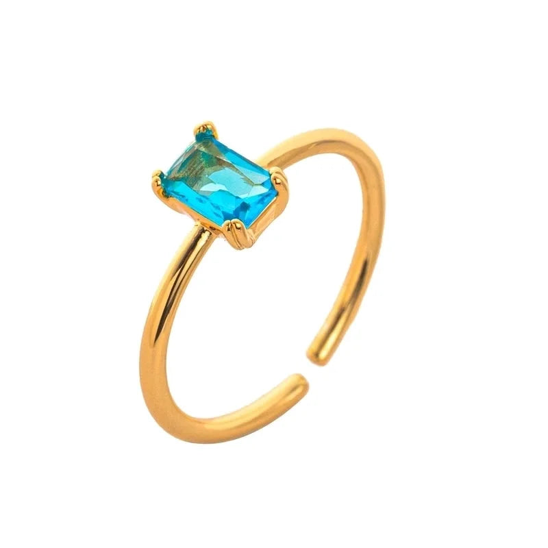 Modern Style Square Copper Zircon 18K Gold Plated Open Rings