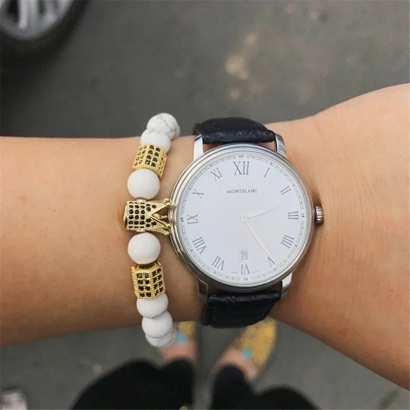 Fashion Frosted Natural Stone Crown Bracelets