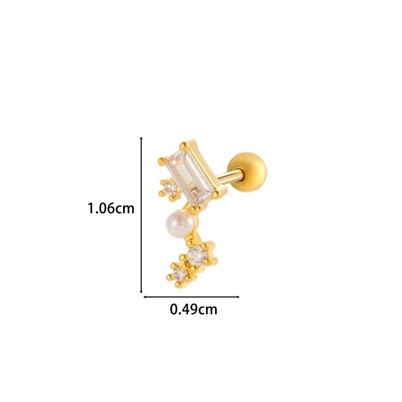 Henson New Copper Inlaid Zircon Star Moon Flower Screw Thin Rod Titanium Steel Ear Bone Stud Cartilage Piercing Earrings
