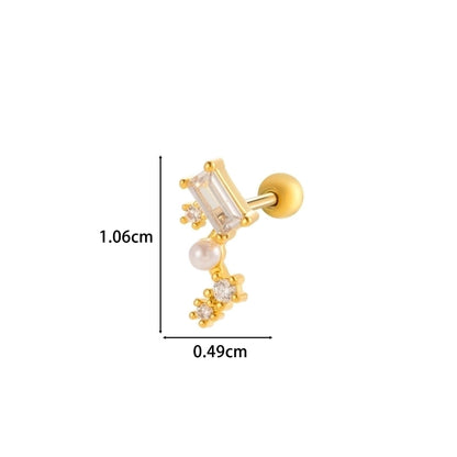 Henson New Copper Inlaid Zircon Star Moon Flower Screw Thin Rod Titanium Steel Ear Bone Stud Cartilage Piercing Earrings