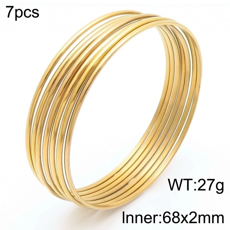 Minimalist Round 304 Stainless Steel 18K Gold Plated Bangle In Bulk