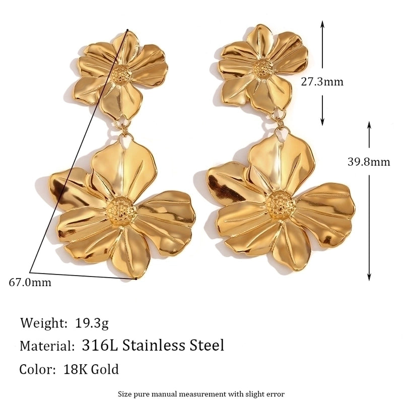 1 Pair Vintage Style Sweet Classic Style Flower Plating 304 Stainless Steel 18K Gold Plated Drop Earrings