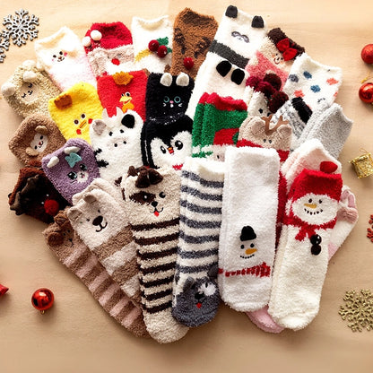 29 Cartoon Straight Embroidered Three-dimensional Animal Coral Fleece Christmas Warm Home Floor Socks Half Velvet Tube Socks