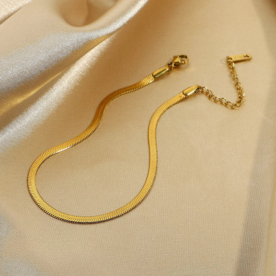 Women Minimalist Snake Chain Stainless Steel 18K Gold Plated Anklets