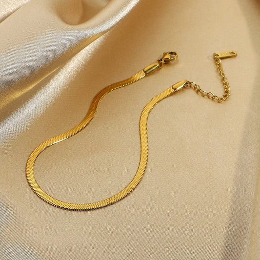 Women Minimalist Snake Chain Stainless Steel 18K Gold Plated Anklets