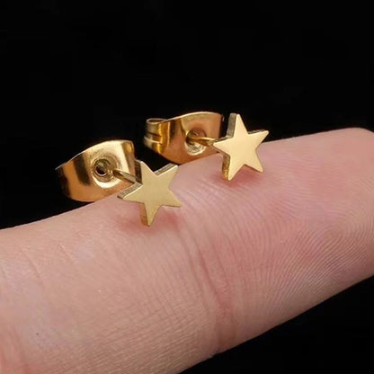 1 Pair Minimalist Pentagram Square Moon Inlay 304 Stainless Steel Pearl 18K Gold Plated Stainless Steel Earrings