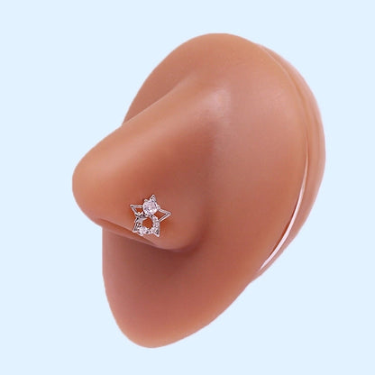 Minimalist Star Graffiti Flame Stainless Steel Epoxy Plating Inlay Artificial Rhinestones Zircon White Gold Plated Gold Plated Nose Studs